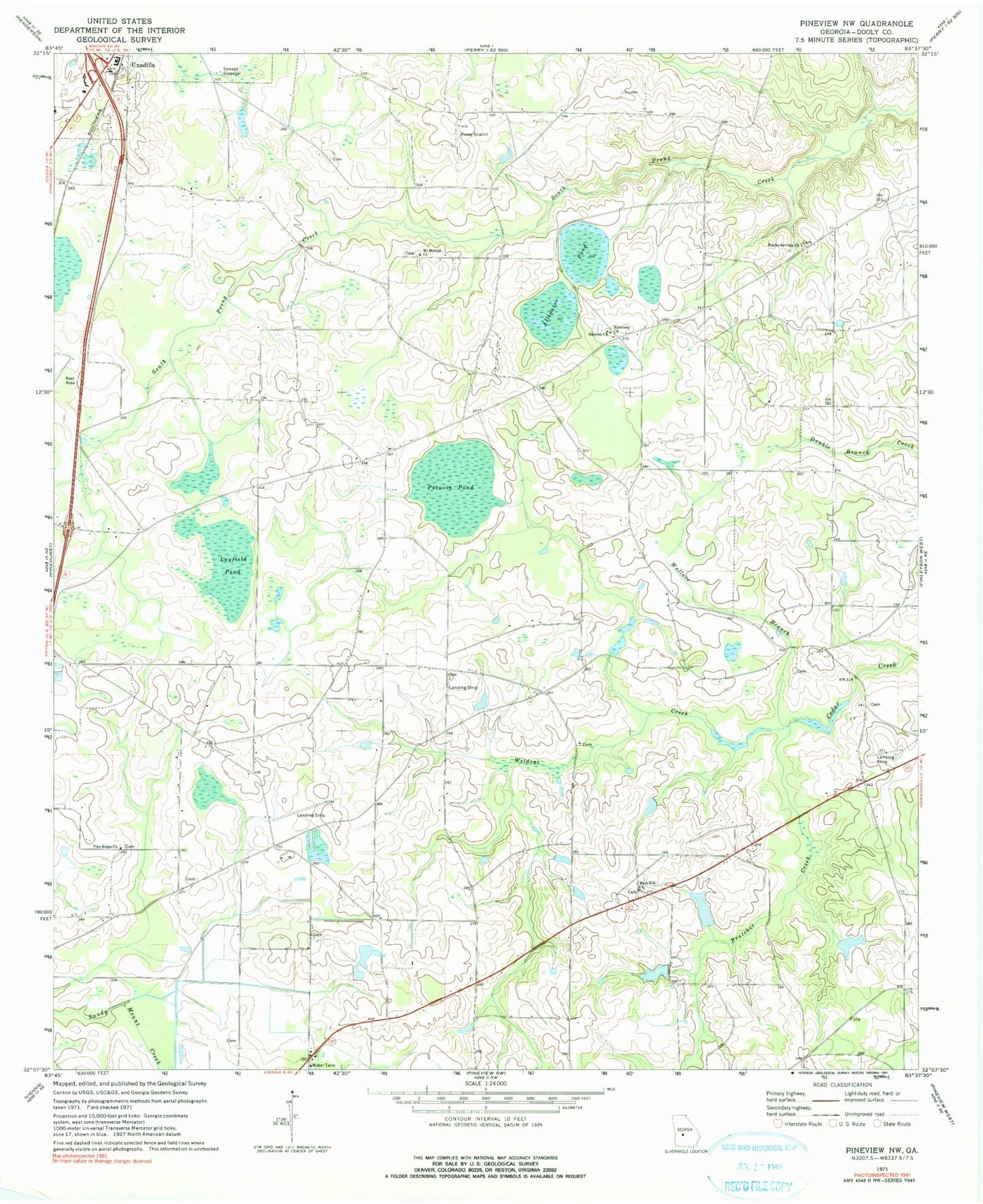 Classic USGS Pineview NW Georgia 7.5'x7.5' Topo Map Image