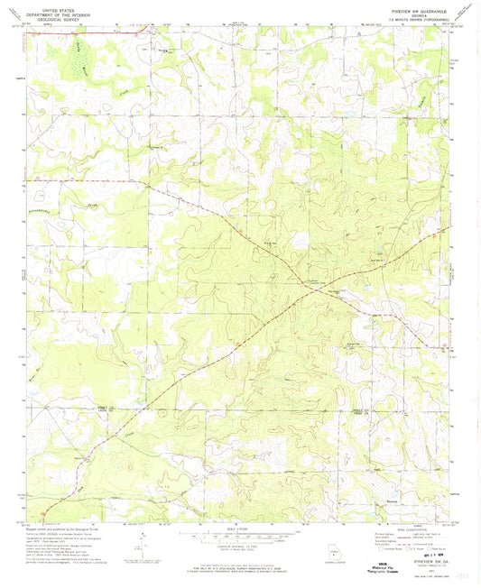 Classic USGS Pineview SW Georgia 7.5'x7.5' Topo Map Image