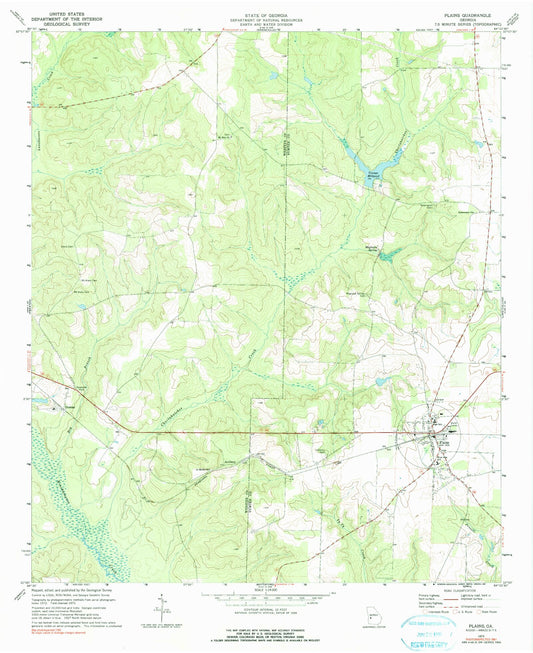 Classic USGS Plains Georgia 7.5'x7.5' Topo Map Image