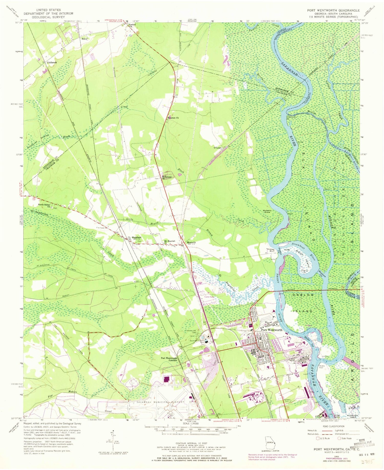Classic USGS Port Wentworth Georgia 7.5'x7.5' Topo Map Image