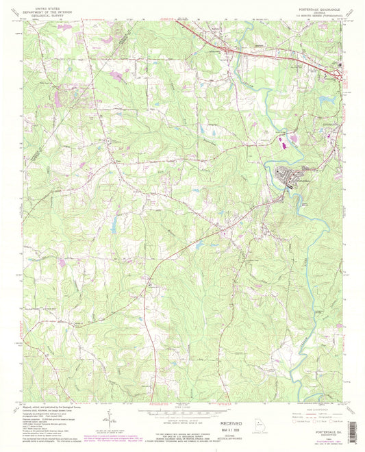 Classic USGS Porterdale Georgia 7.5'x7.5' Topo Map Image