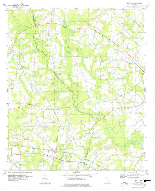 Classic USGS Pulaski Georgia 7.5'x7.5' Topo Map Image