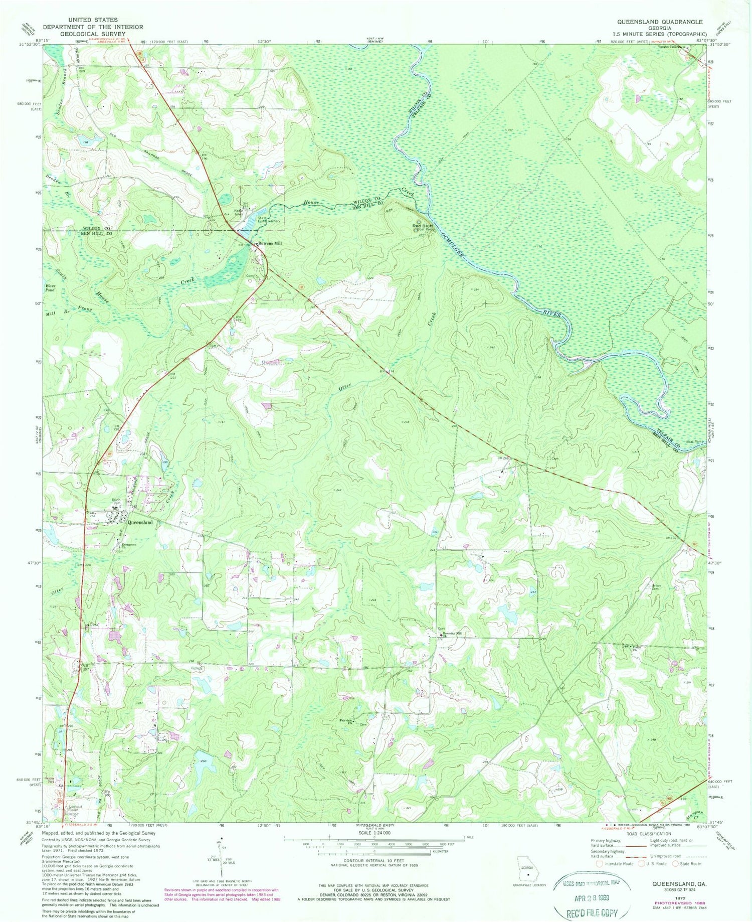 Classic USGS Queensland Georgia 7.5'x7.5' Topo Map Image