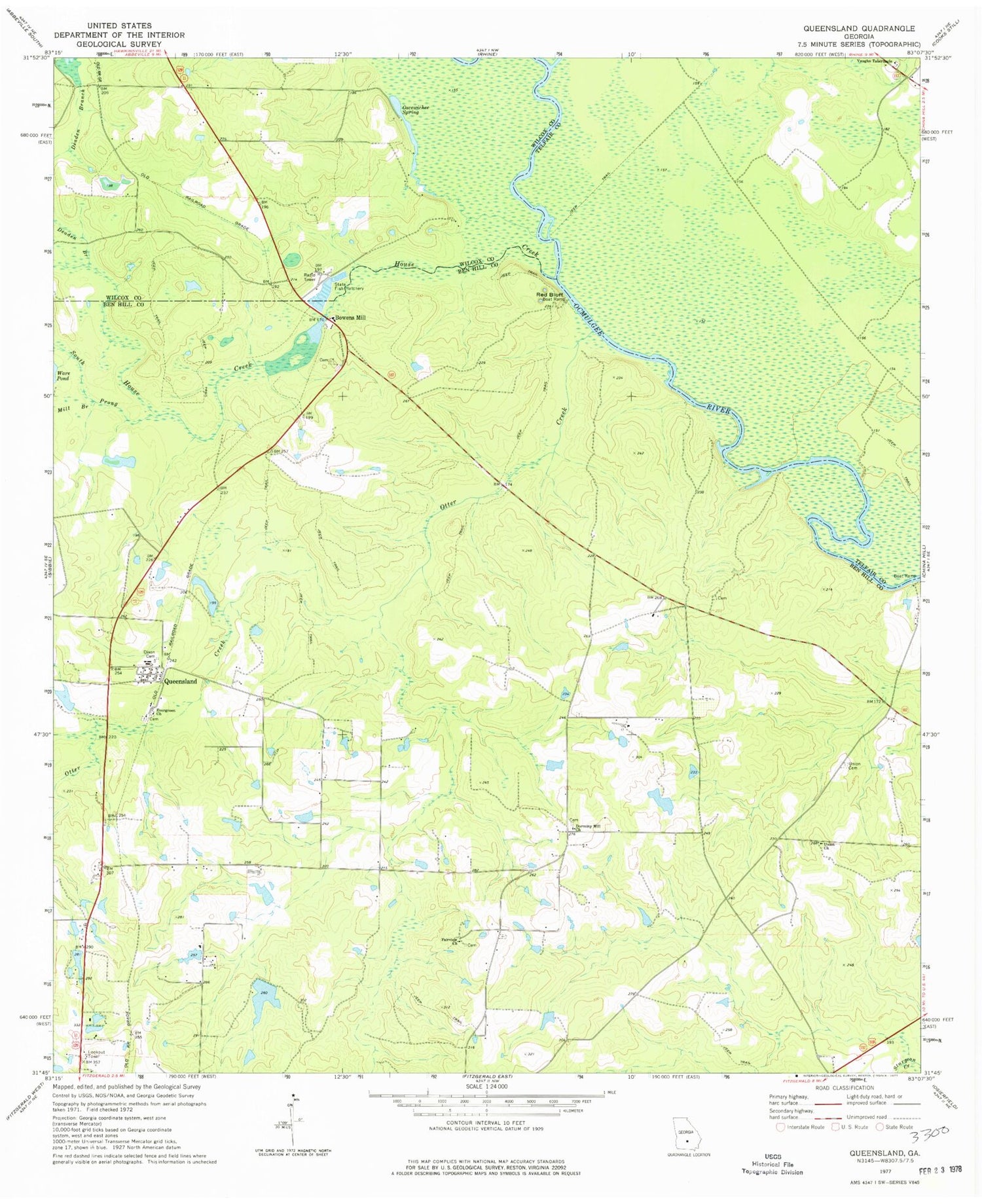Classic USGS Queensland Georgia 7.5'x7.5' Topo Map Image