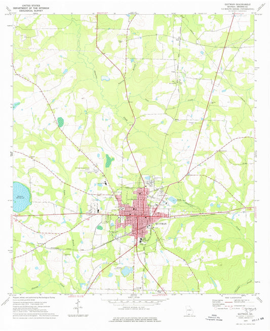 Classic USGS Quitman Georgia 7.5'x7.5' Topo Map Image