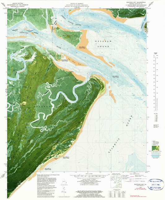Classic USGS Raccoon Key Georgia 7.5'x7.5' Topo Map Image
