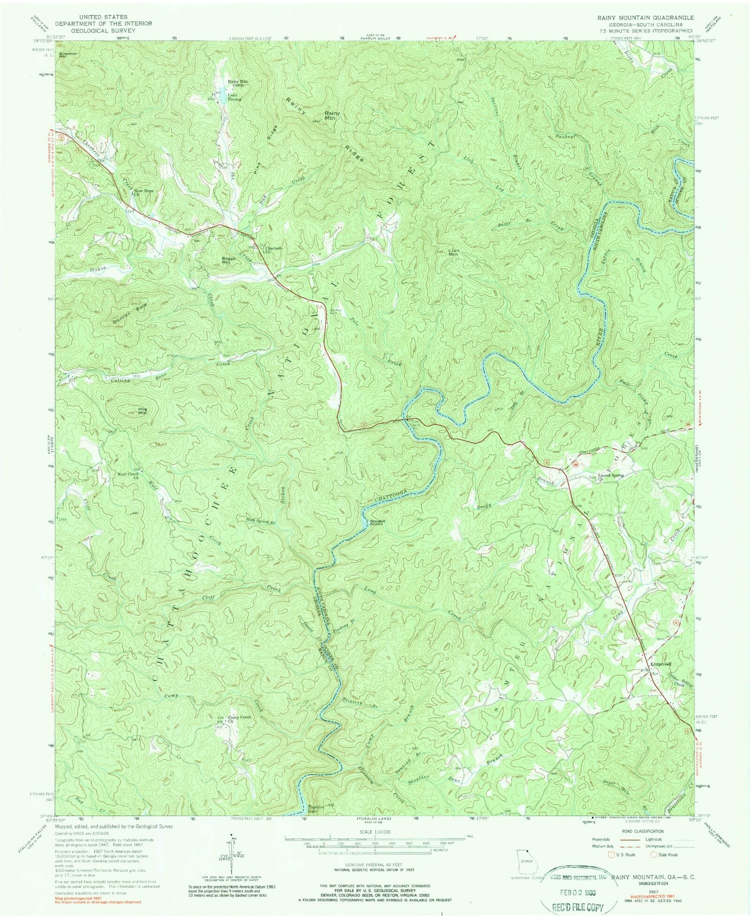 Classic USGS Rainy Mountain Georgia 7.5'x7.5' Topo Map Image