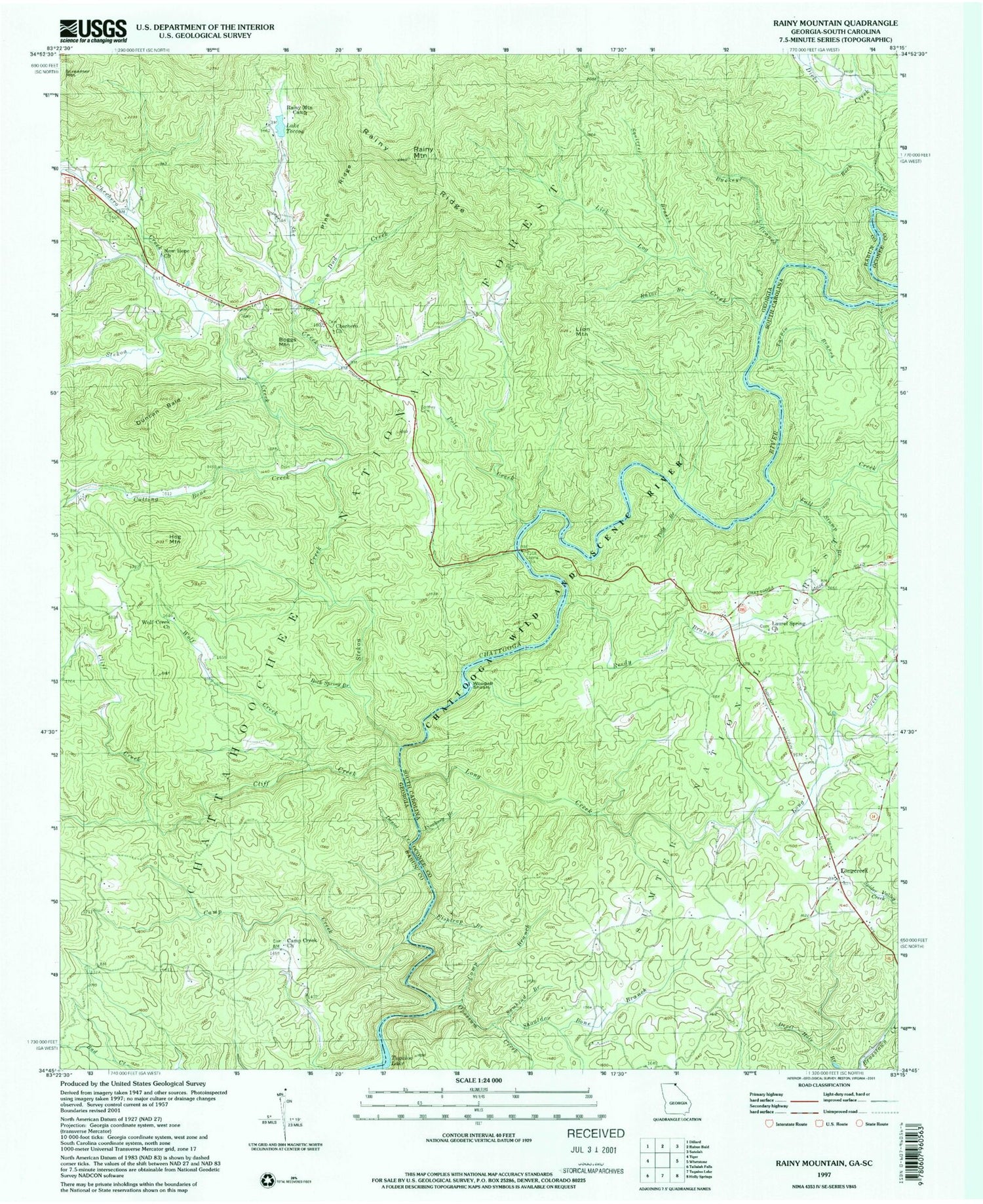 Classic USGS Rainy Mountain Georgia 7.5'x7.5' Topo Map Image