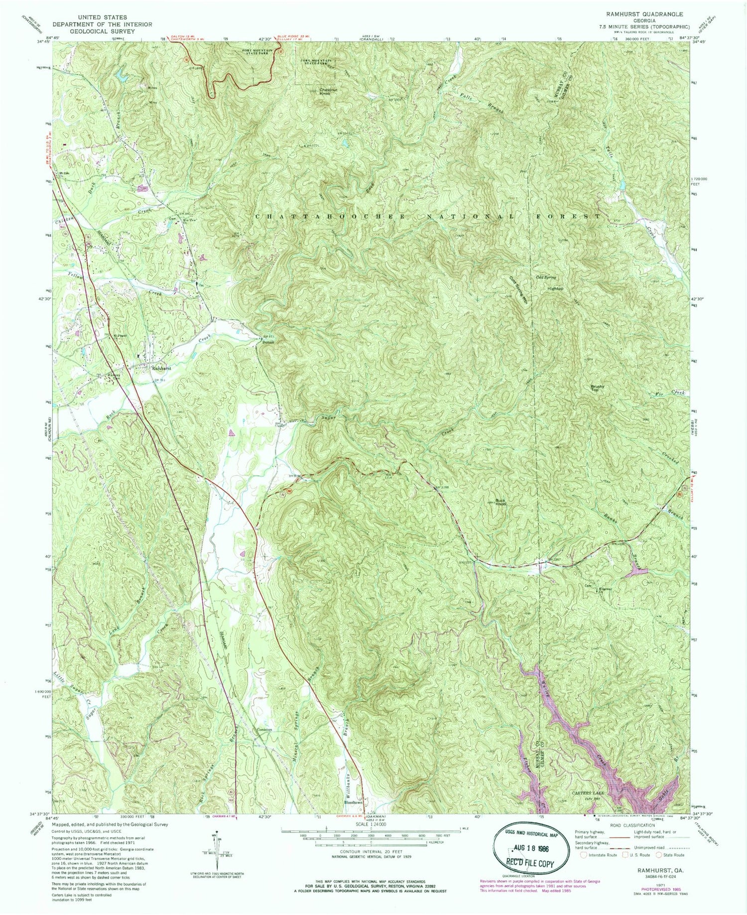 Classic USGS Ramhurst Georgia 7.5'x7.5' Topo Map Image