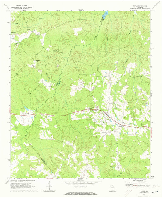 Classic USGS Rayle Georgia 7.5'x7.5' Topo Map Image