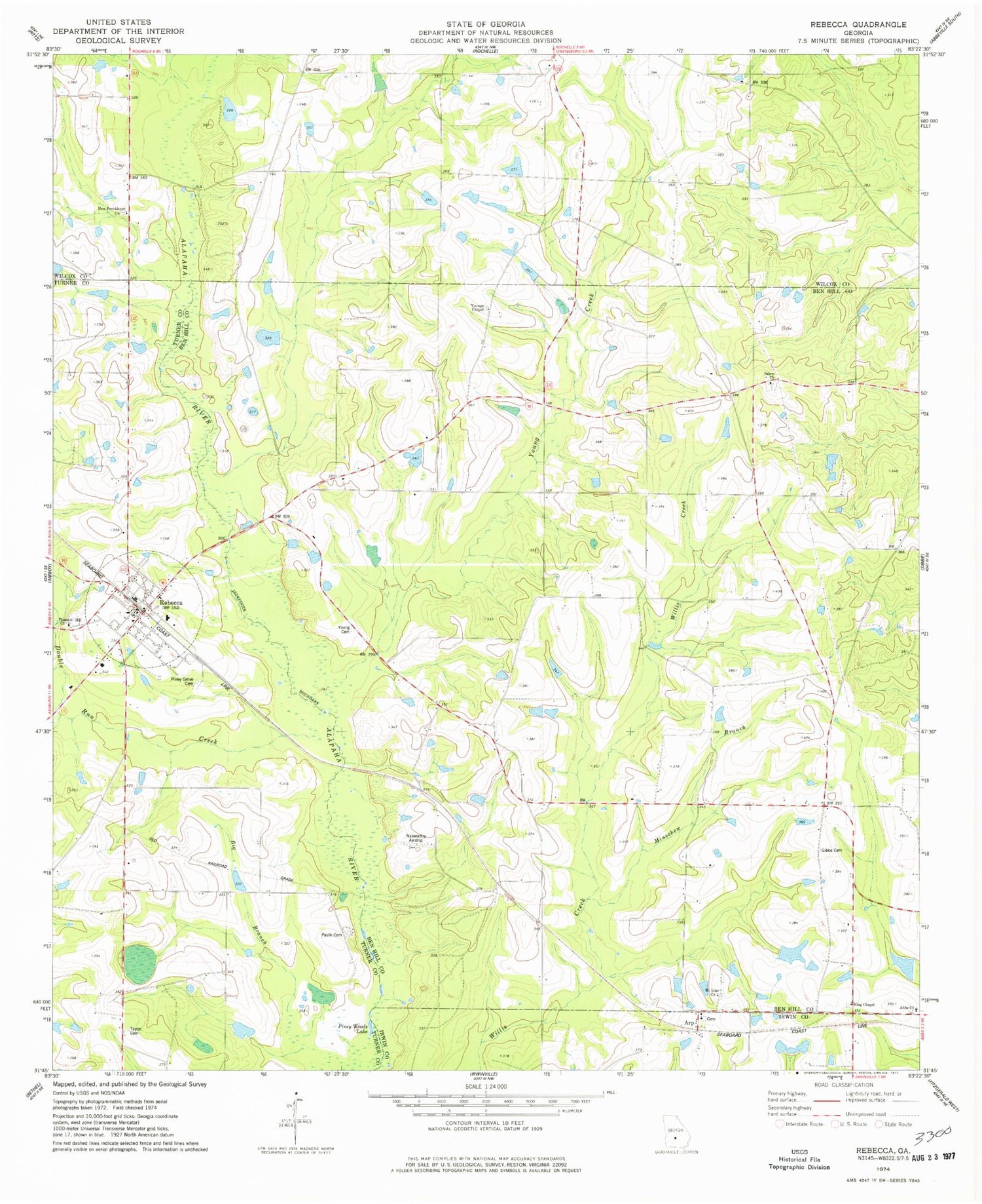 Classic USGS Rebecca Georgia 7.5'x7.5' Topo Map Image