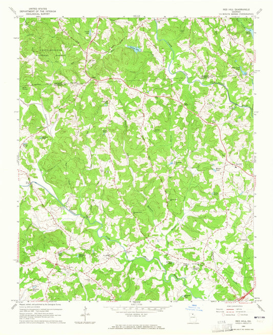 Classic USGS Red Hill Georgia 7.5'x7.5' Topo Map Image