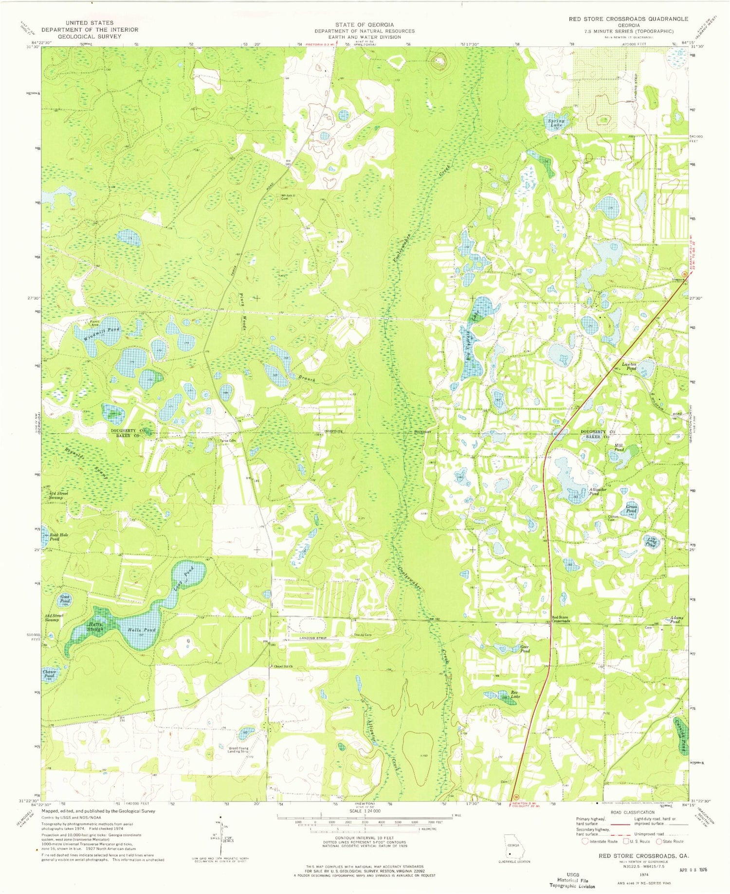 Classic USGS Red Store Crossroads Georgia 7.5'x7.5' Topo Map Image