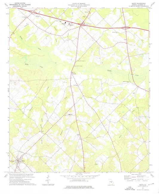 Classic USGS Rentz Georgia 7.5'x7.5' Topo Map Image