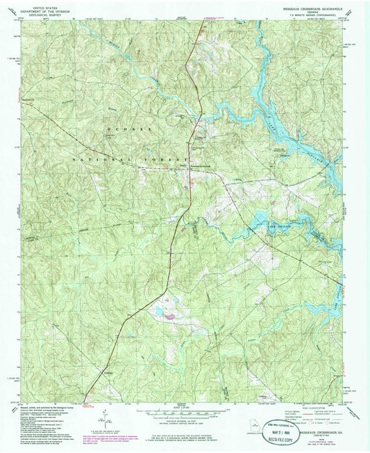 Classic USGS Resseaus Crossroads Georgia 7.5'x7.5' Topo Map Image