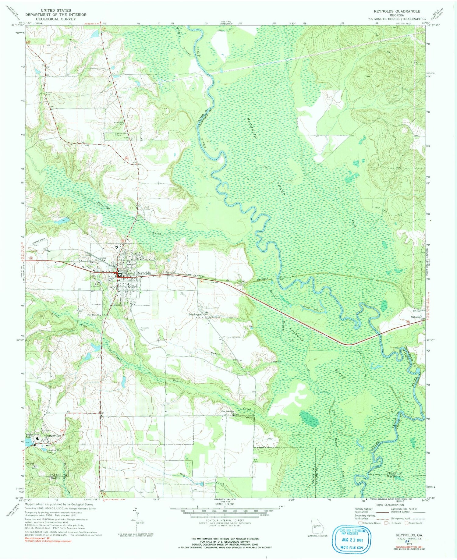 Classic USGS Reynolds Georgia 7.5'x7.5' Topo Map Image