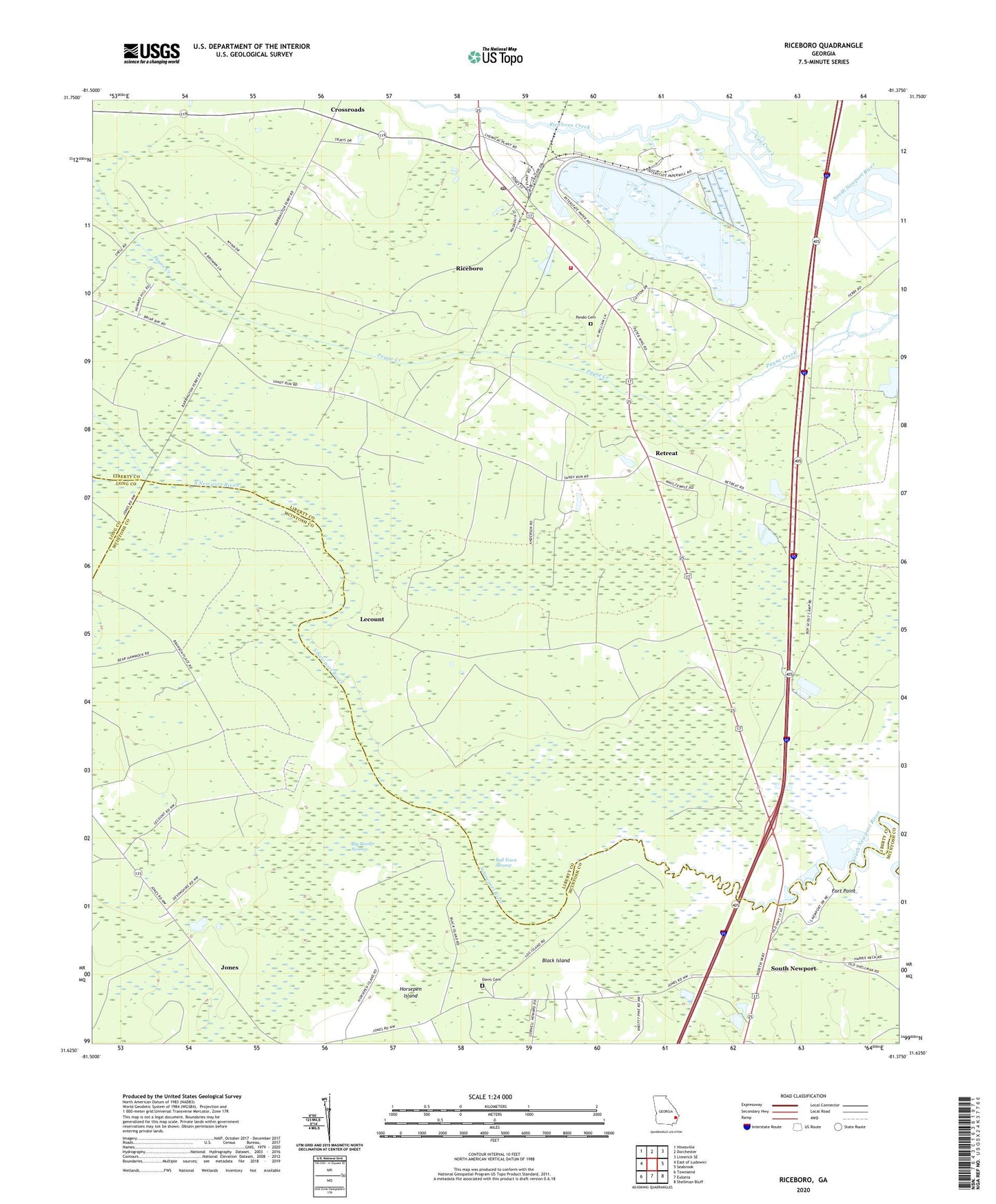 Riceboro Georgia US Topo Map Image
