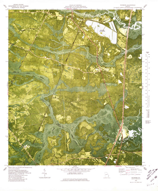 Classic USGS Riceboro Georgia 7.5'x7.5' Topo Map Image