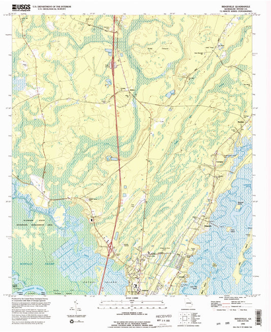 Classic USGS Ridgeville Georgia 7.5'x7.5' Topo Map Image