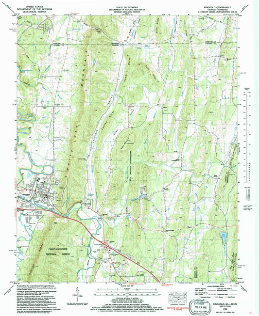 Classic USGS Ringgold Georgia 7.5'x7.5' Topo Map Image