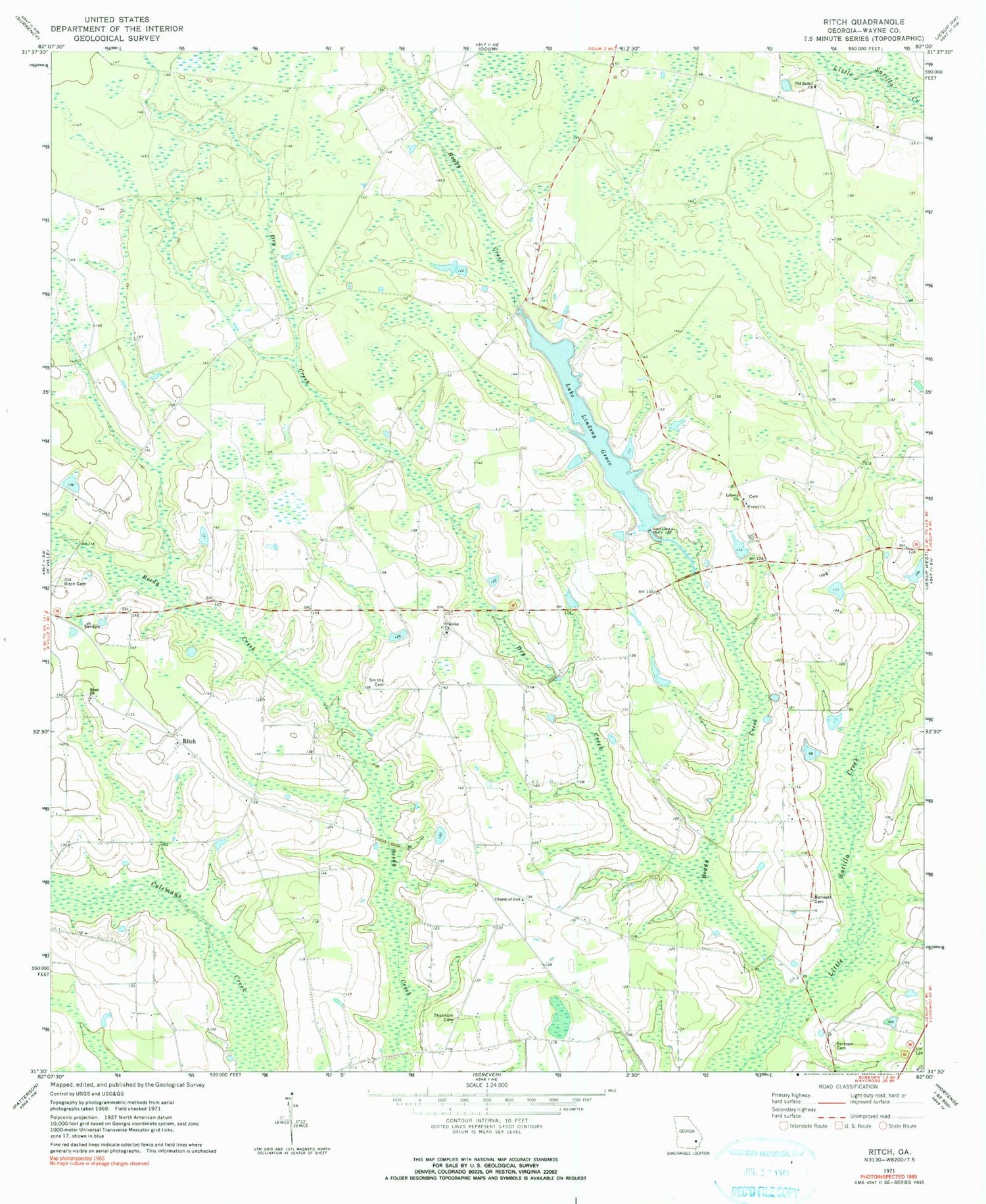 Classic USGS Ritch Georgia 7.5'x7.5' Topo Map Image
