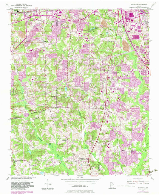 Classic USGS Riverdale Georgia 7.5'x7.5' Topo Map Image