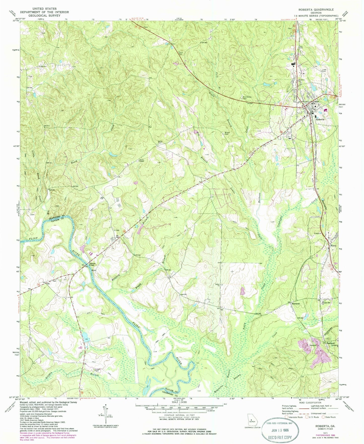 Classic USGS Roberta Georgia 7.5'x7.5' Topo Map Image