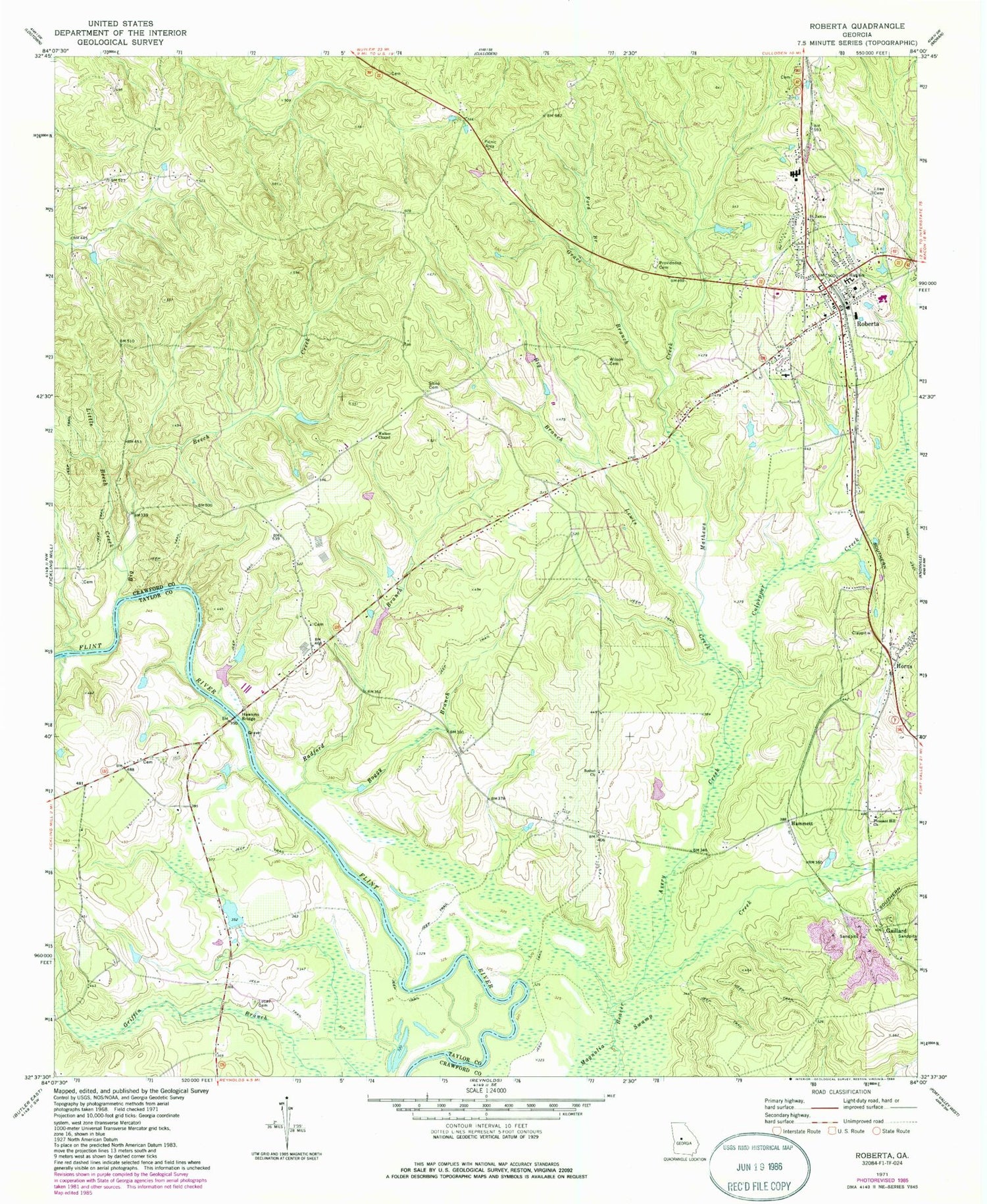 Classic USGS Roberta Georgia 7.5'x7.5' Topo Map Image
