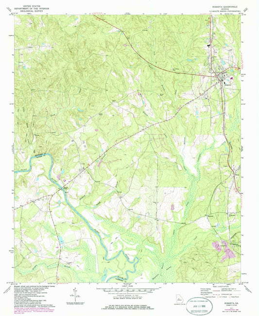 Classic USGS Roberta Georgia 7.5'x7.5' Topo Map Image