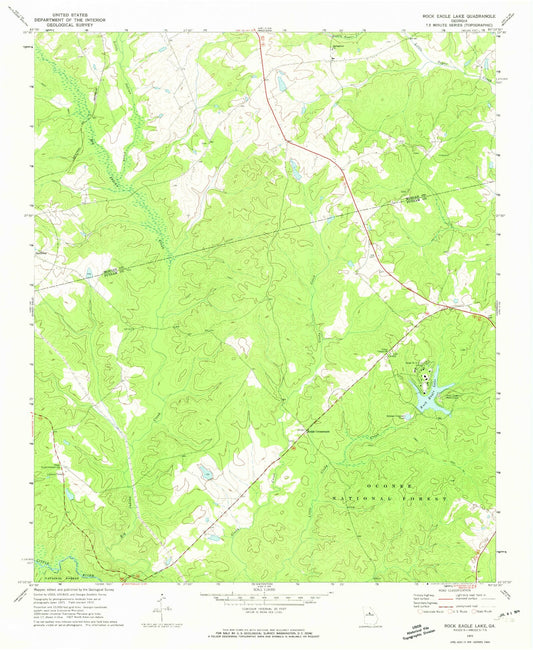 Classic USGS Rock Eagle Lake Georgia 7.5'x7.5' Topo Map Image