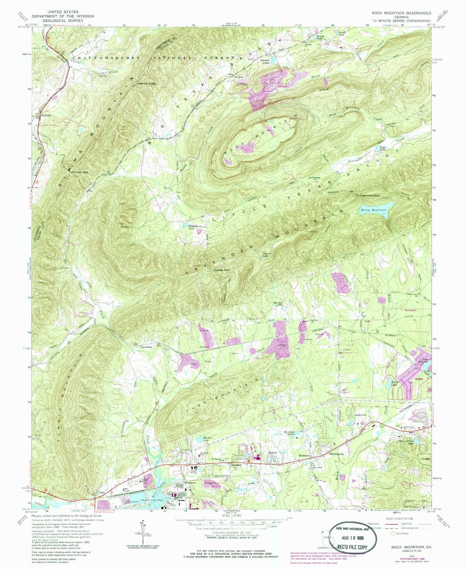 Classic USGS Rock Mountain Georgia 7.5'x7.5' Topo Map Image