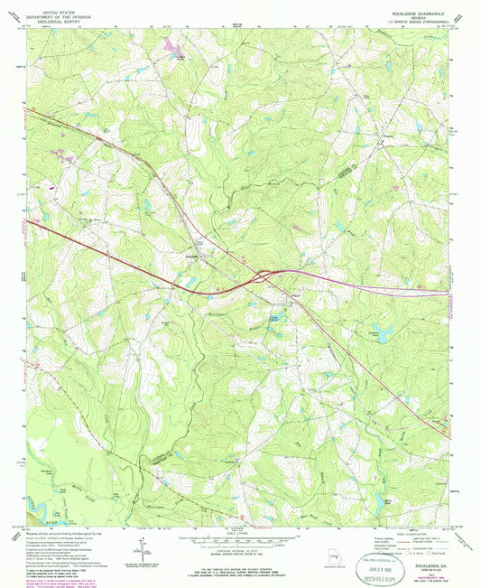 Classic USGS Rockledge Georgia 7.5'x7.5' Topo Map Image