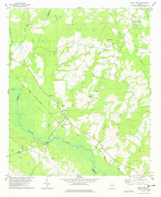 Classic USGS Rocky Ford Georgia 7.5'x7.5' Topo Map Image