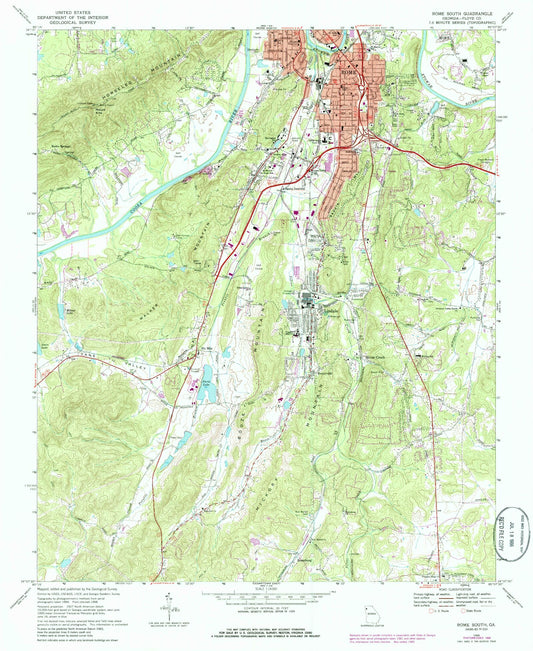 Classic USGS Rome South Georgia 7.5'x7.5' Topo Map Image