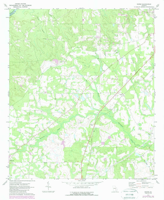 Classic USGS Roper Georgia 7.5'x7.5' Topo Map Image