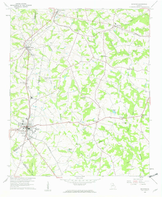 Classic USGS Royston Georgia 7.5'x7.5' Topo Map Image