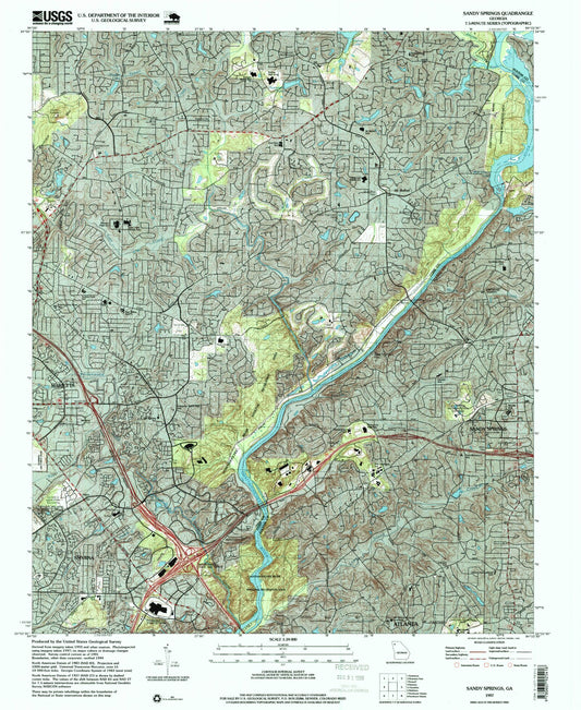 Classic USGS Sandy Springs Georgia 7.5'x7.5' Topo Map Image