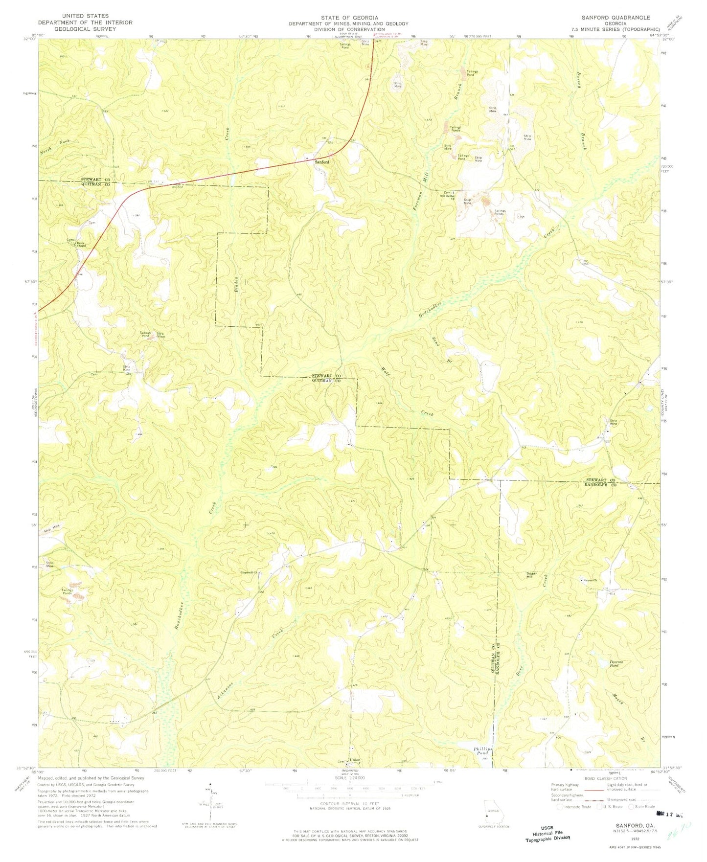 Classic USGS Sanford Georgia 7.5'x7.5' Topo Map Image