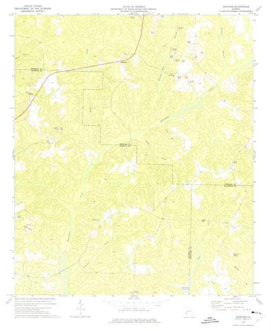 Classic USGS Sanford Georgia 7.5'x7.5' Topo Map Image