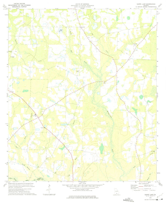Classic USGS Sapps Lake Georgia 7.5'x7.5' Topo Map Image