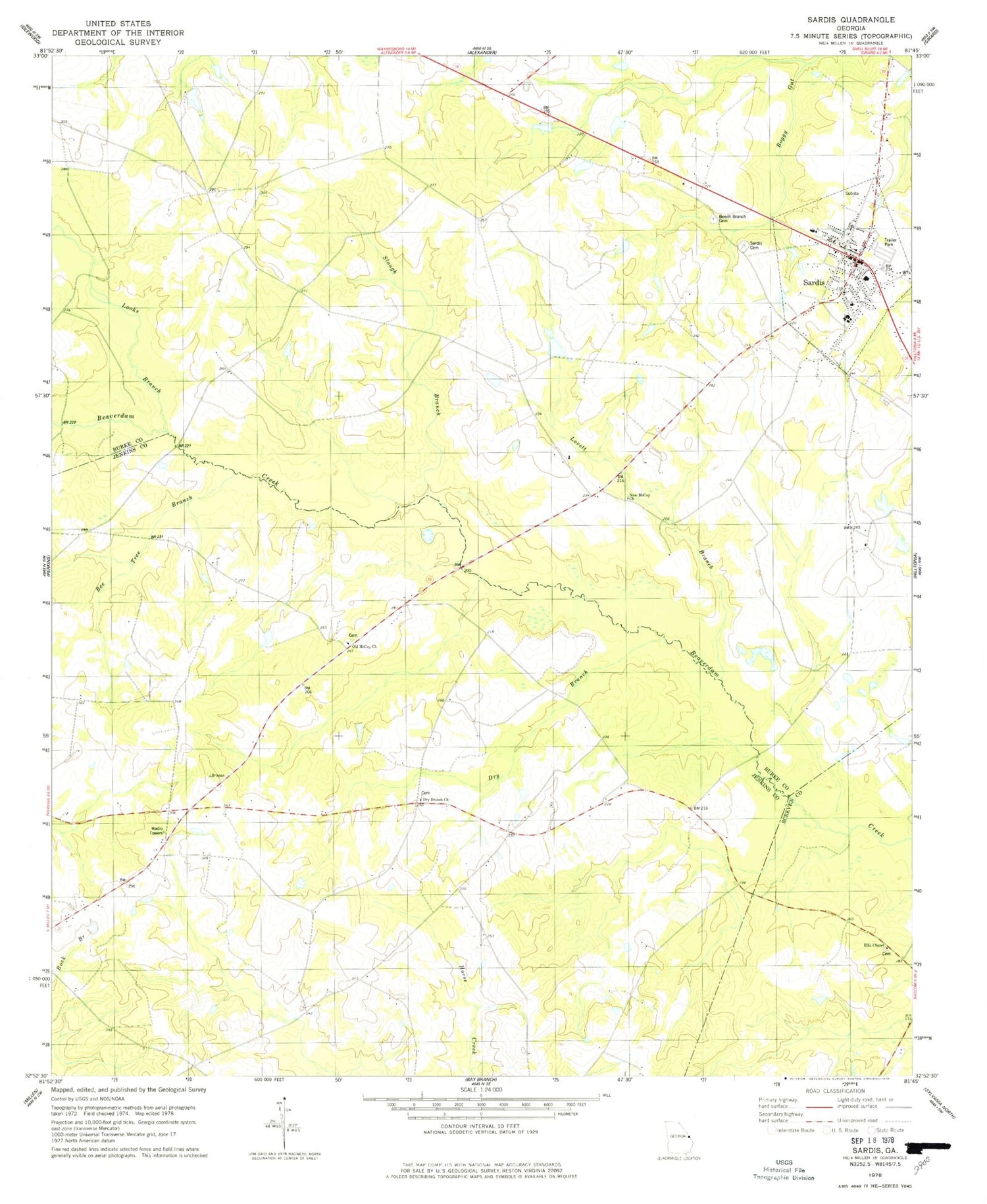 Classic USGS Sardis Georgia 7.5'x7.5' Topo Map Image