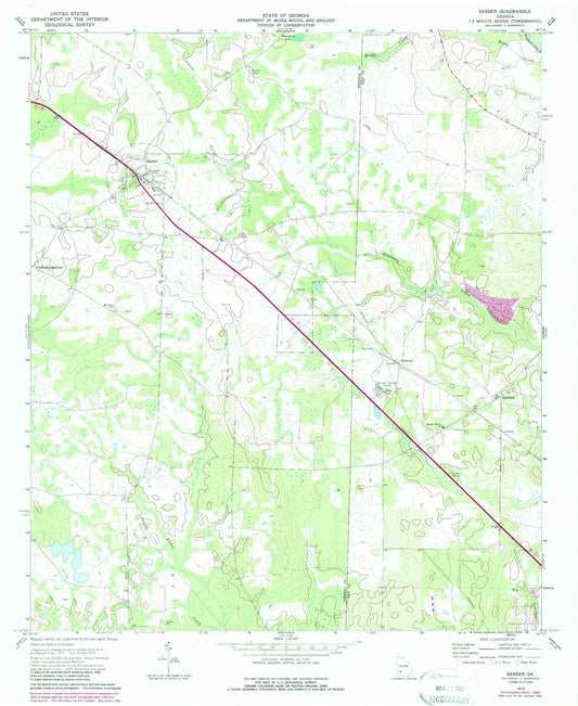 Classic USGS Sasser Georgia 7.5'x7.5' Topo Map Image