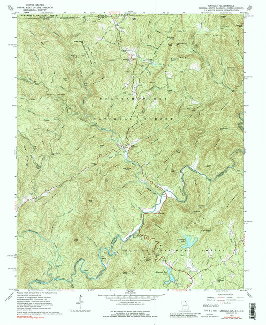 Classic USGS Satolah Georgia 7.5'x7.5' Topo Map Image