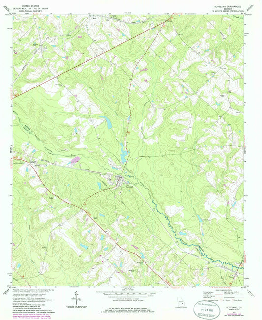 Classic USGS Scotland Georgia 7.5'x7.5' Topo Map Image