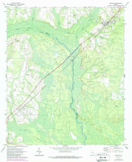 Classic USGS Screven Georgia 7.5'x7.5' Topo Map Image