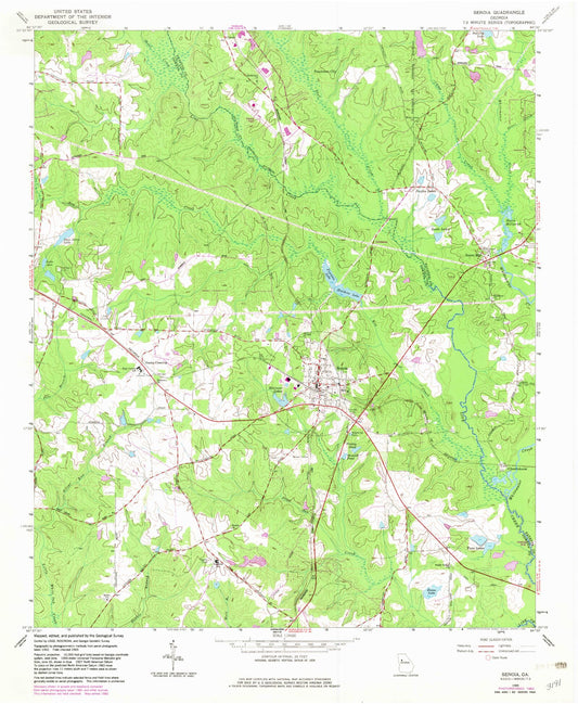 Classic USGS Senoia Georgia 7.5'x7.5' Topo Map Image