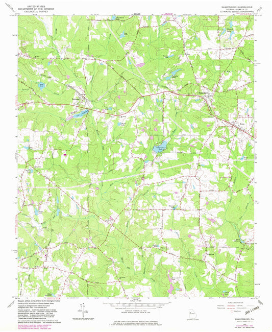 Classic USGS Sharpsburg Georgia 7.5'x7.5' Topo Map Image