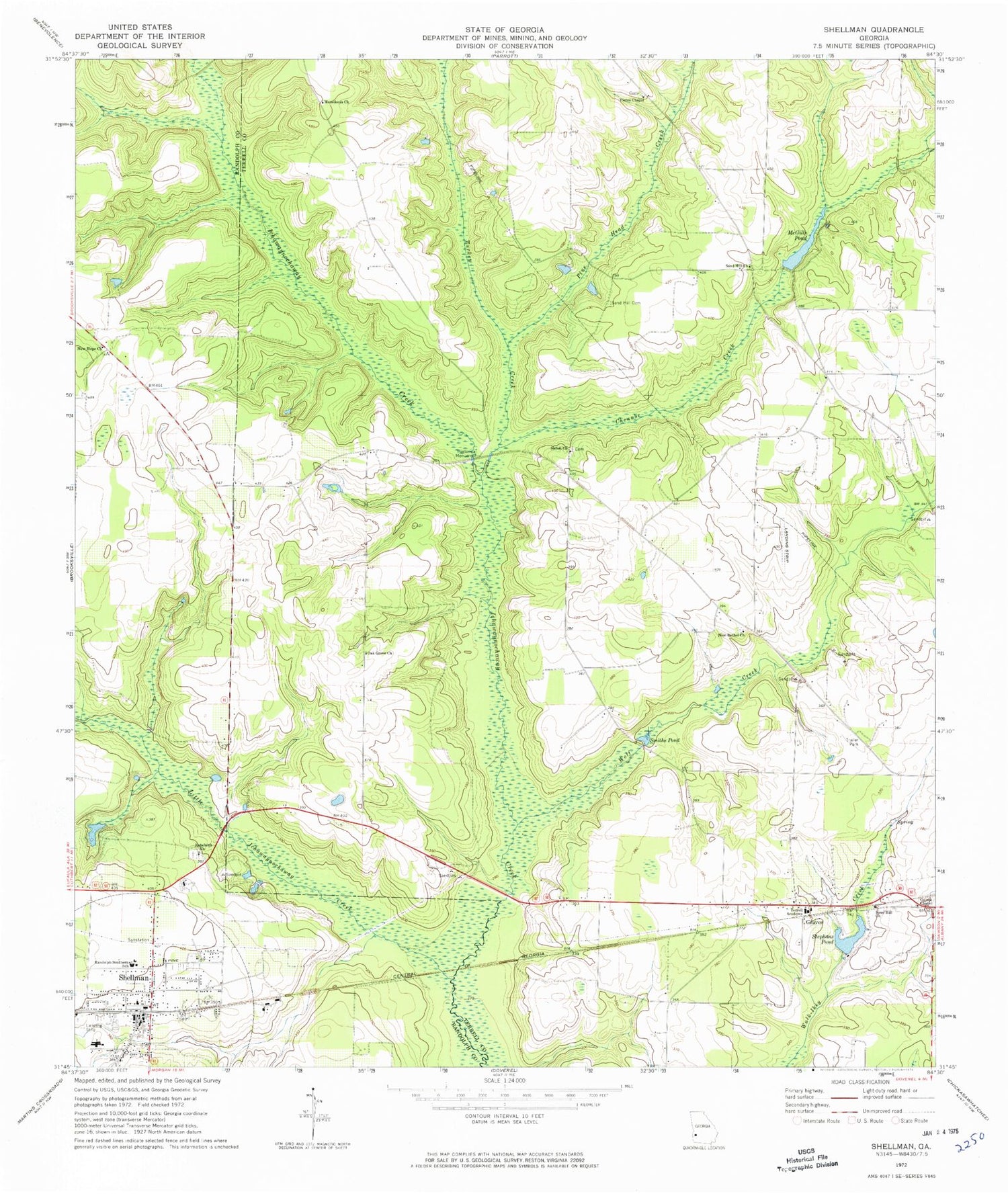 Classic USGS Shellman Georgia 7.5'x7.5' Topo Map Image