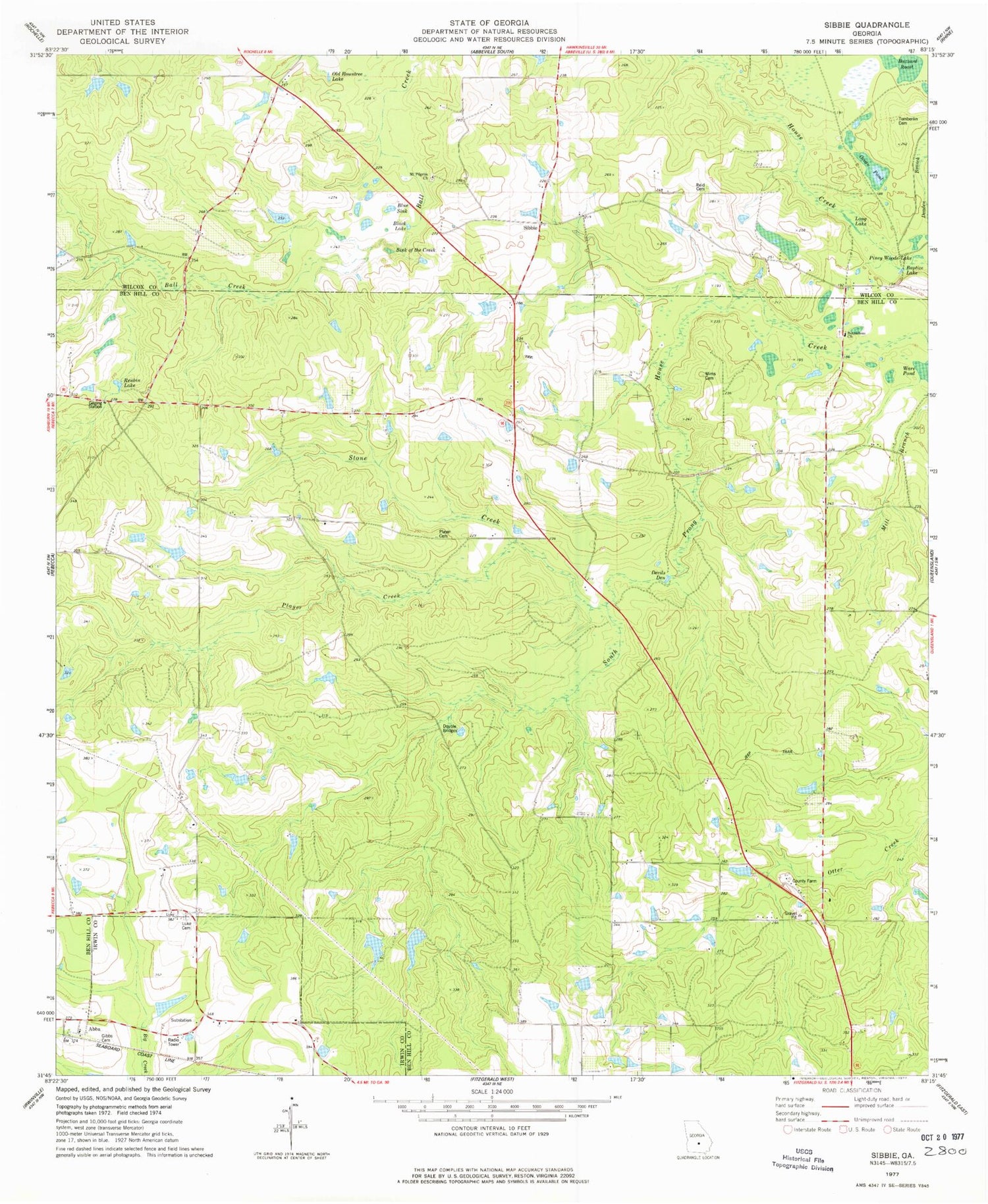 Classic USGS Sibbie Georgia 7.5'x7.5' Topo Map Image