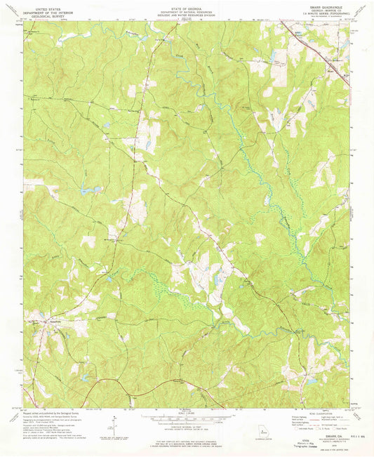 Classic USGS Smarr Georgia 7.5'x7.5' Topo Map Image